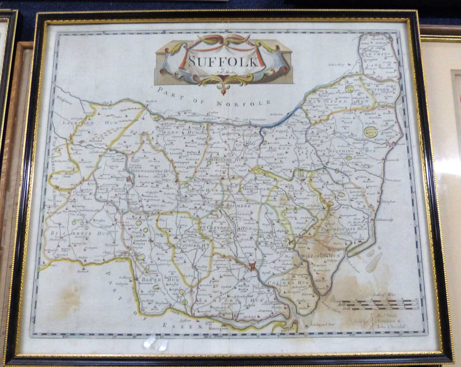 ROBERT MORDEN: SUFFOLK, engraved hand coloured map [1695], approx 360 x 420mm, framed and glazed - Image 2 of 4