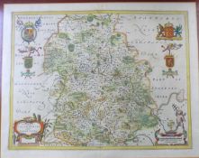 JOAN BLAUE: COMITATUS SALOPIENSIS..., engraved hand coloured map, circa 1645, approx 375 x 490mm,