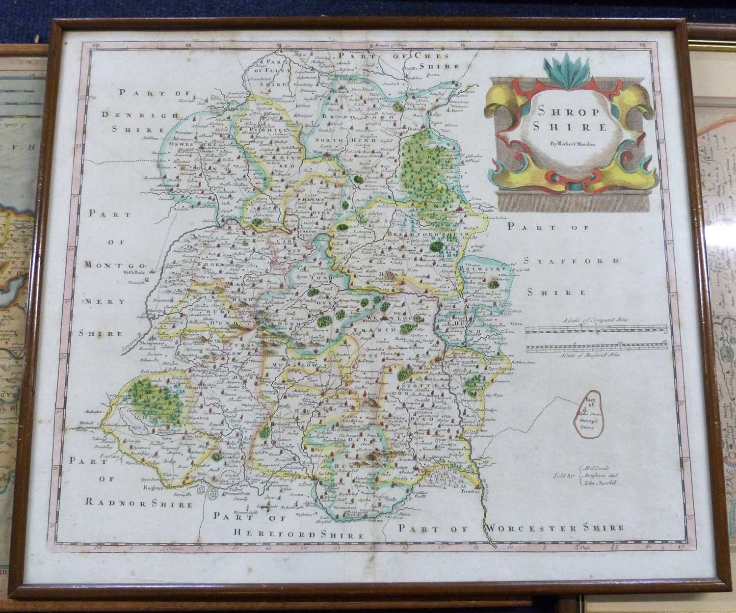 ROBERT MORDEN: SHROPSHIRE, engraved hand coloured map [1695], approx 360 x 420mm, framed and glazed