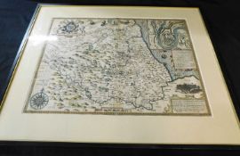 JOHN SPEED: THE BISHOPRICK AND CITIE OF DURHAM, engraved hand coloured map [1611], approx 375 x
