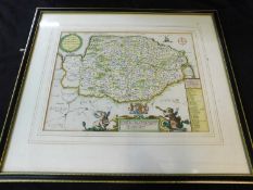 RICHARD BLOME: A MAPP OF THE COUNTY OF NORFOLK WITH ITS HUNDREDS, engraved hand coloured map [