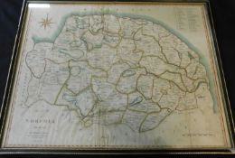 JOHN CARY: A MAP OF NORFOLK FROM THE BEST AUTHORITIES, engraved part hand coloured map, 1805, approx