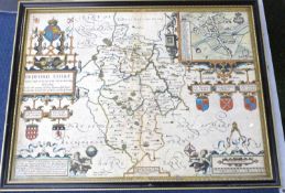 JOHN SPEED: BEDFORD SHIRE AND THE SITUATION OF BEDFORD DESCRIBED..., engraved hand coloured map,