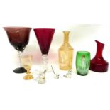 Quantity of glass wares including two ruby glass tumblers, a glass scent bottle with silver