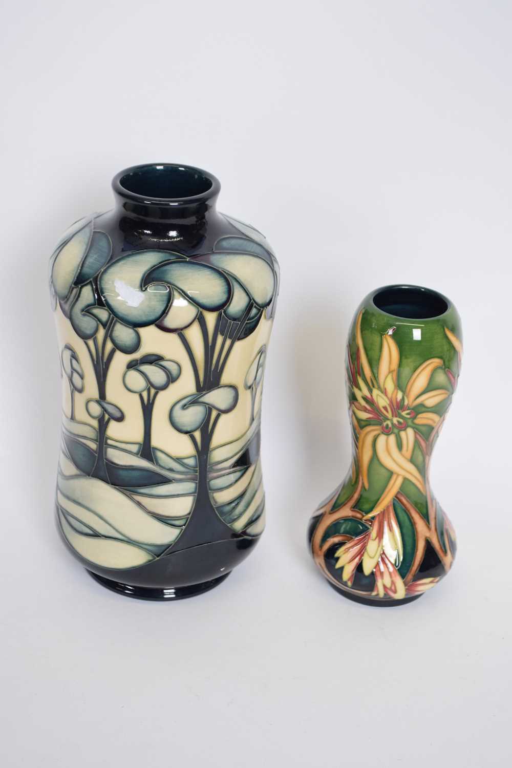 Two Moorcroft trial vases, one with tube lined stylised trees in a landscape, marked 'trial 23805' - Bild 2 aus 3