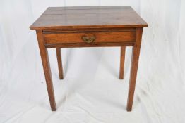 Small late Georgian oak single drawer side table raised on square legs, 56cm wide