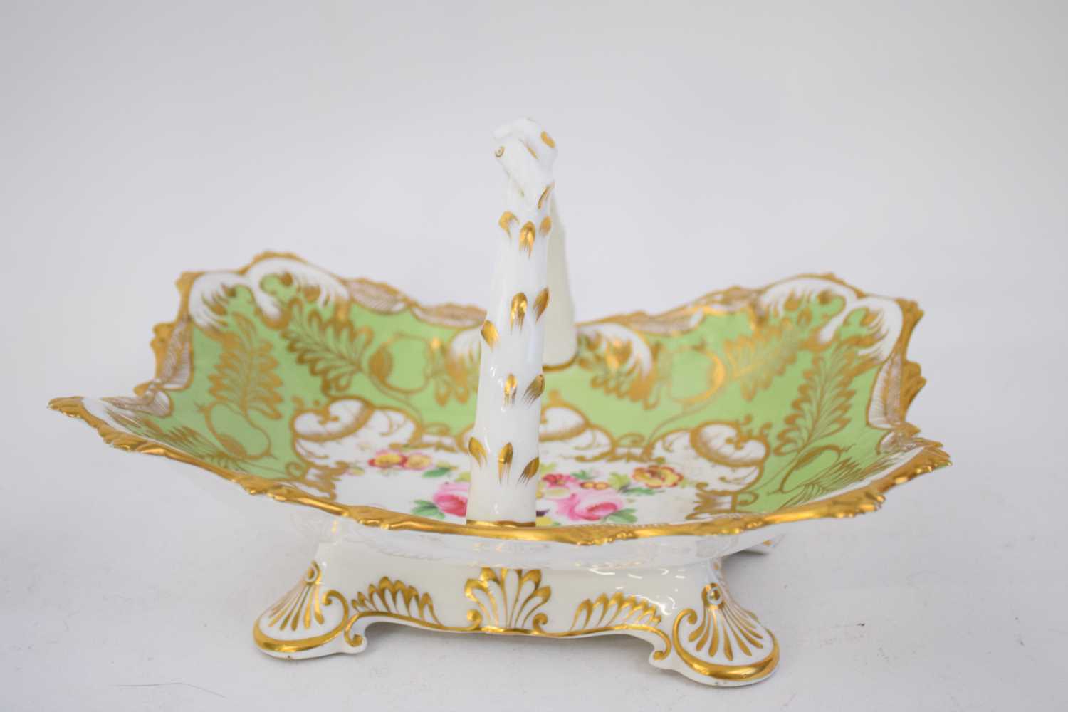 Late 19th century English porcelain basket, the green ground with floral design to the - Image 4 of 5