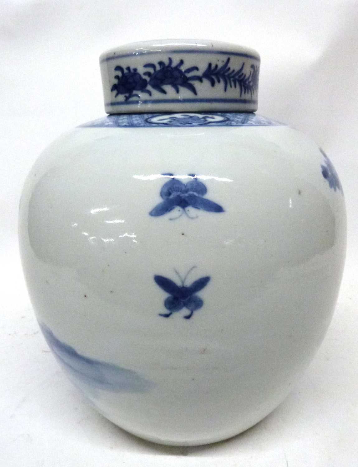 Chinese porcelain large jar and cover decorated in blue and white with Chinese figures, probably