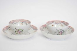 Two 18th century Chinese porcelain tea bowls and saucers