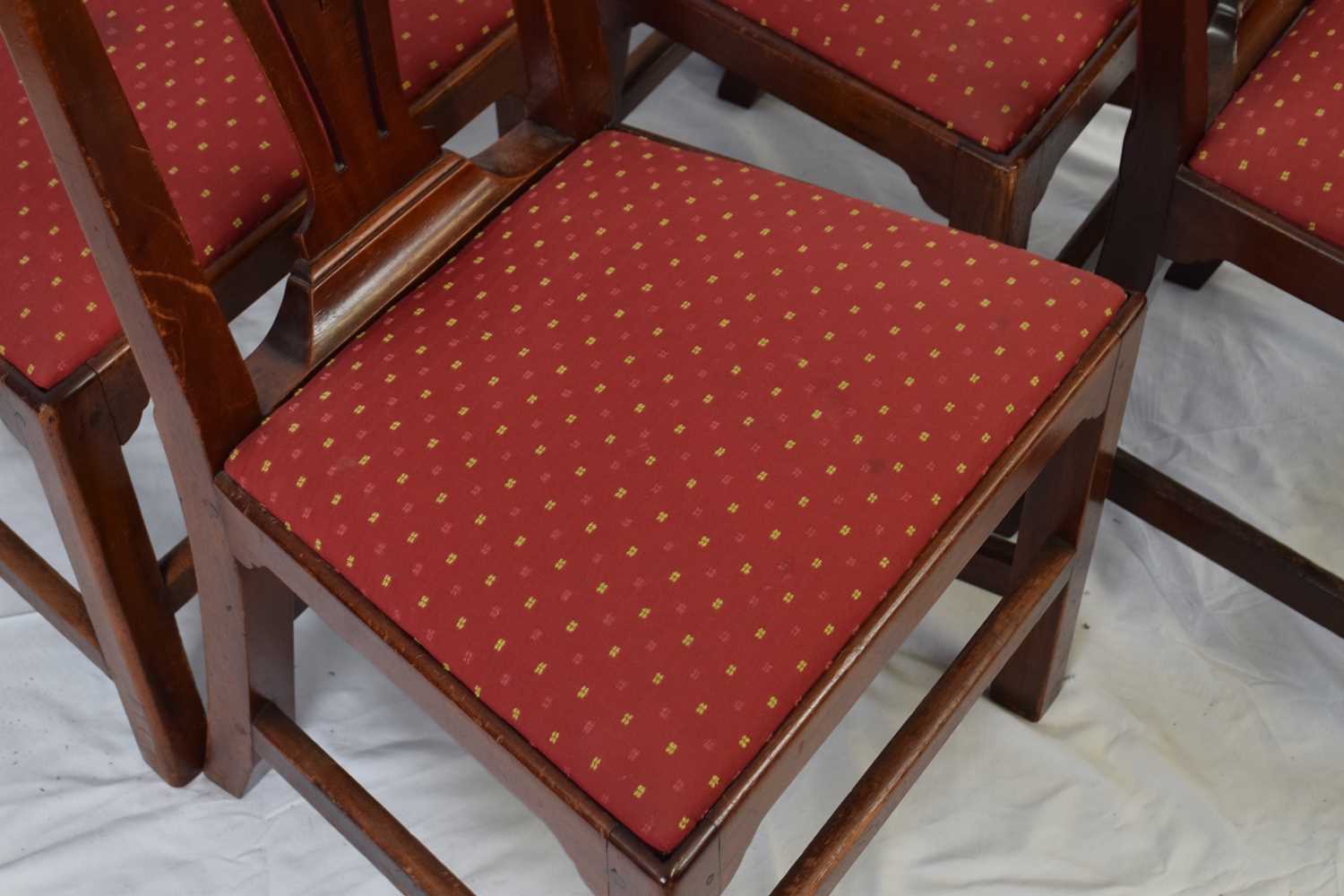 Set of eight 19th century mahogany dining chairs with pierced splat backs and red upholstered seats - Image 4 of 4
