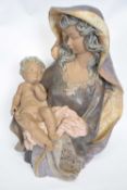 Large Lladro gres figure of a madonna and child on shaped wooden base, 63cm highCondition report: