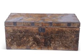 19th century pony skin mounted trunk of rectangular form, the lid with brass studded initials '