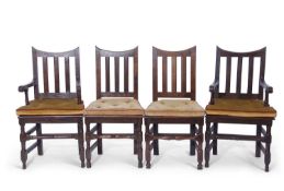 Set of 10 17th century and later oak dining chairs, all with concave cresting rails supported by