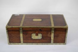 Large 19th century mahogany and brass bound writing box of hinged rectangular form, the interior