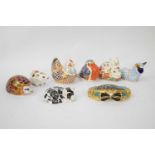 Collection of eight Royal Crown Derby animals including cat, hedgehog, Cromer crab etc (8)