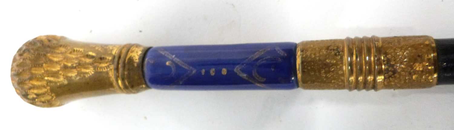 Wooden baton with gilt metal mounts, the blue porcelain ground with figure of a young girl - Image 5 of 7
