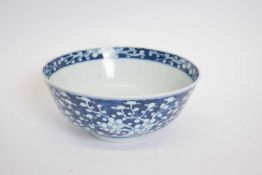 Chinese porcelain 19th century bowl, the blue ground with prunus decoration, four character mark