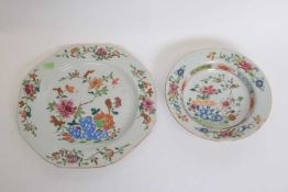 Octagonal Chinese porcelain plate and small bowl, Wucai decoration Yongzheng/early Qianlong