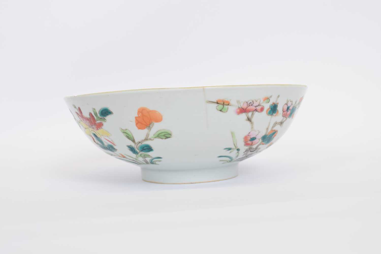 Chinese porcelain bowl decorated in polychrome and famille rose with floral designs, seal mark for