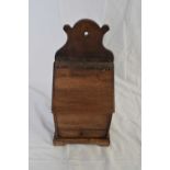 Unusual 19th century mahogany salt or storage box with wall mounting, flip lid with leather hinge