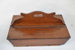 19th century mahogany cutlery box of rectangular form with central carry handle and two covered side