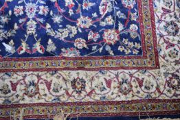 Rich blue ground full pile Kashmir Charbass medallion design 240cm x 156cm