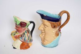 French majolica face jug with inscription to base and further English pottery jug of the Flower