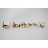 Group of Royal Crown Derby paperweights including models of a mouse, various birds and a rabbit (8)