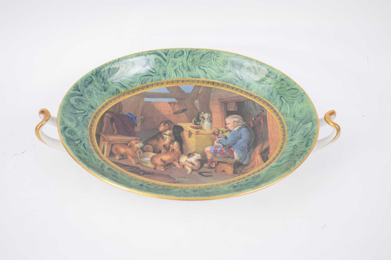 Pratt ware two-handled dish with typical design to the centre of a Scottish bagpiper surrounded by - Image 3 of 3