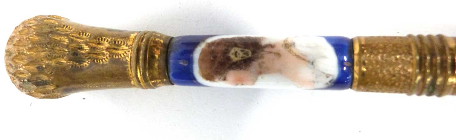 Wooden baton with gilt metal mounts, the blue porcelain ground with figure of a young girl - Image 2 of 7