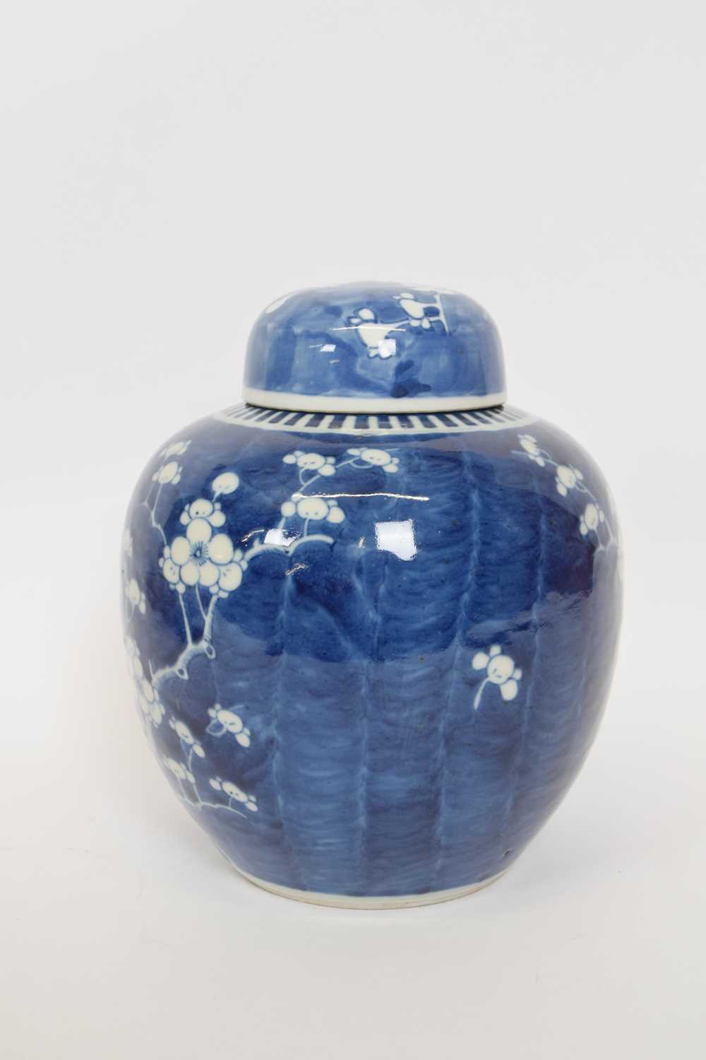 Chinese ginger jar and cover, the blue background with prunus design