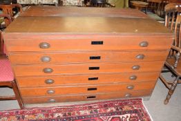 Large early 20th century architects plan or map chest with six long drawers fitted with metal cup