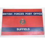 Metal sign for BFPO Suffield on red ground, 90cm long