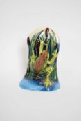 Moorcroft model of a frog on blue oval base by Emma Bossons, 14cm high