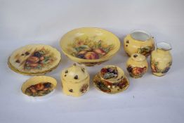 Quantity of Aynsley tea wares in the Orchard Gold pattern comprising plates, large fruit bowl,