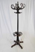Large early 20th century dark finish bentwood coat stand, 200cm high