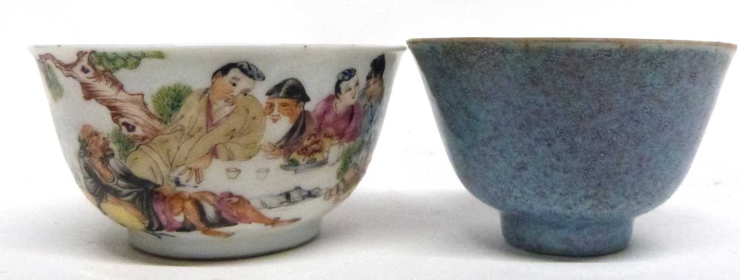 Chinese porcelain tea bowl with a Song type lavender and flambe glaze, probably 18th century, - Bild 3 aus 6