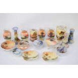 Collection of Noritake wares including two sets of vases with landscape design, further vases, small