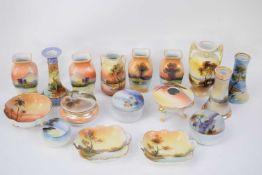 Collection of Noritake wares including two sets of vases with landscape design, further vases, small