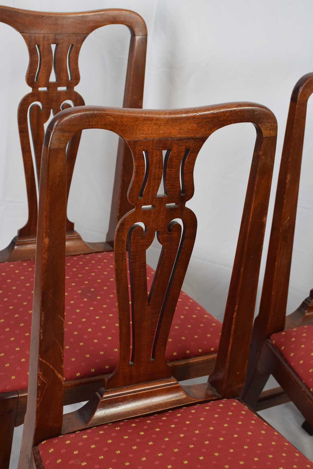 Set of eight 19th century mahogany dining chairs with pierced splat backs and red upholstered seats - Image 3 of 4