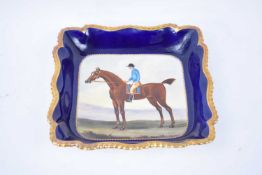 Royal Worcester dish painted with a racehorse and jockey up signed Davies