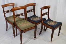 Set of 19th century bar back dining chairs, the caned seats with later floral cushions, raised on