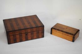 Unusual late 19th century rosewood and mahogany veneered small box of hinged rectangular form,