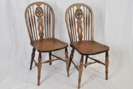 Pair of late 19th/early 20th century hoop and spindle back elm seated kitchen chairs