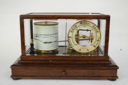 Kelvin White & Hutton, 11 Billiter St, London EC oak cased barograph with pierced circular signed