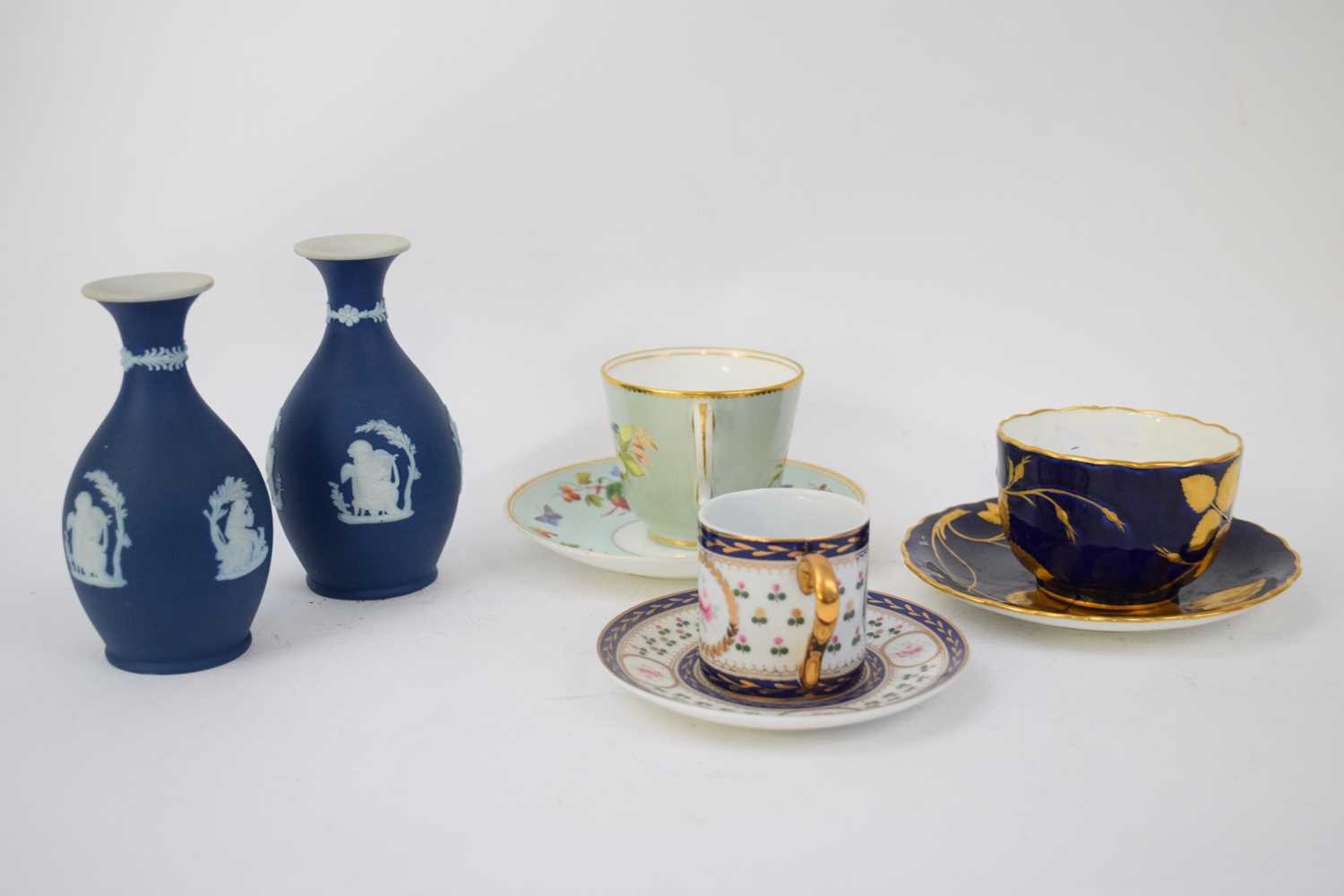 Group of china wares including a Minton cup and saucer, the blue ground with gilt floral design, - Image 2 of 3