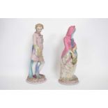 Two late 19th century French bisque porcelain figures of a lady and gent (2), tallest 38cm high