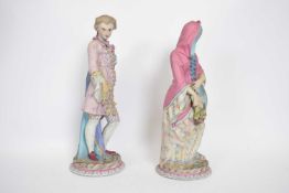 Two late 19th century French bisque porcelain figures of a lady and gent (2), tallest 38cm high