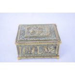 Wooden box with brass covering modelled in relief with classical scenes