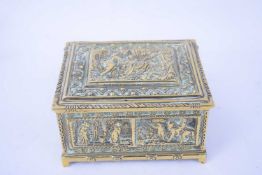 Wooden box with brass covering modelled in relief with classical scenes